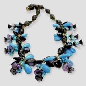 Repurposed Hand Crafted Vintage Flowers Lampwork Art Glass Bead Necklace
